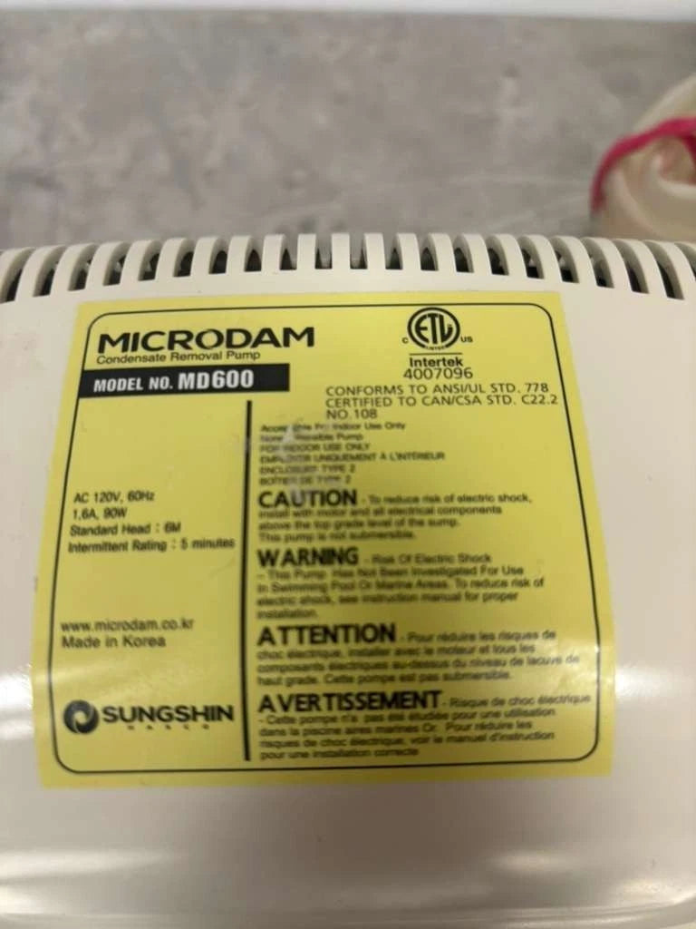 Microdam MD600 Condensate Removal Pump AC 120V Good Condition