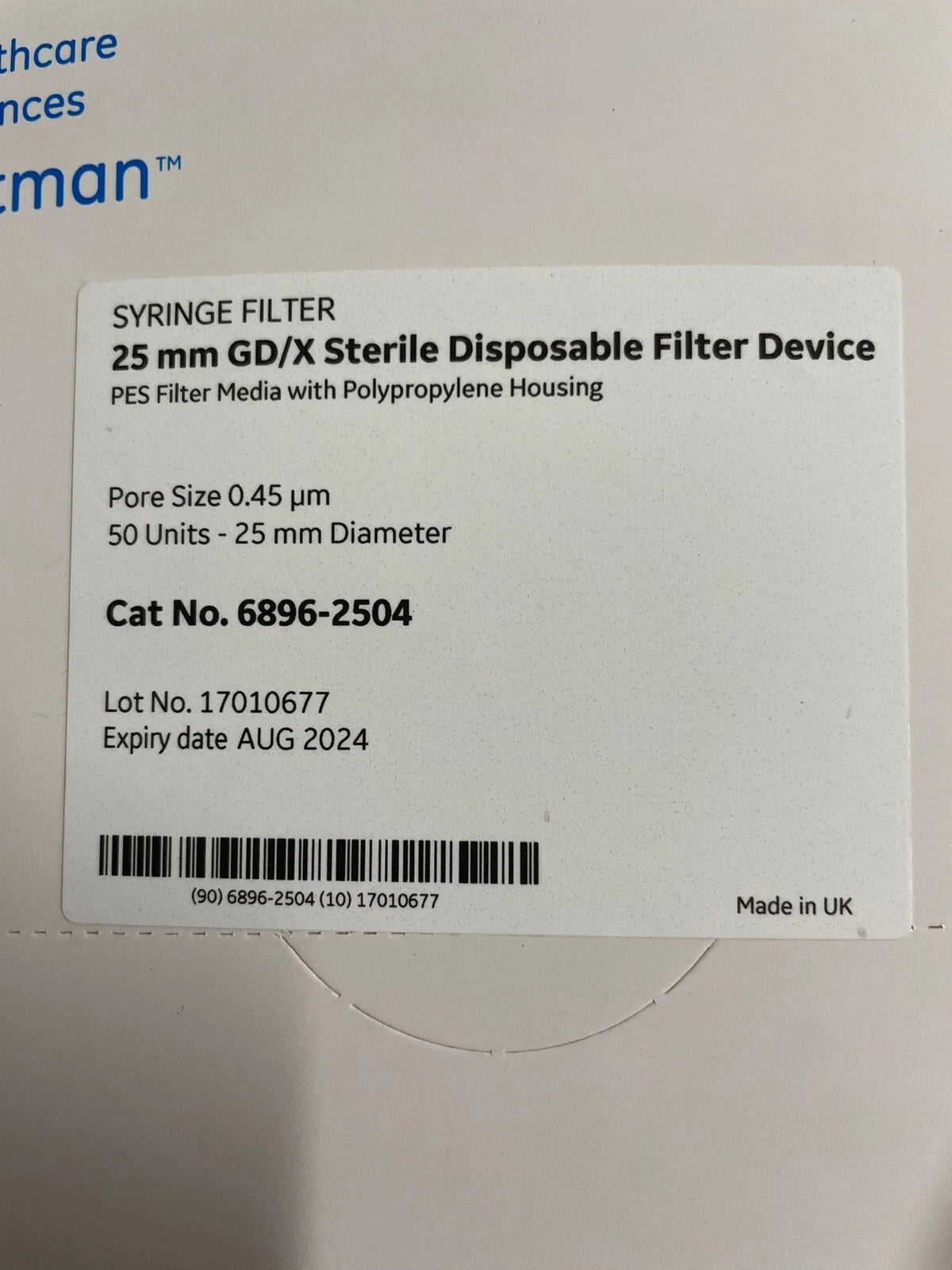 GE Whatman 6896-2504 25mm GD/X Sterile Disposable Filter Device 50 units 25 mm