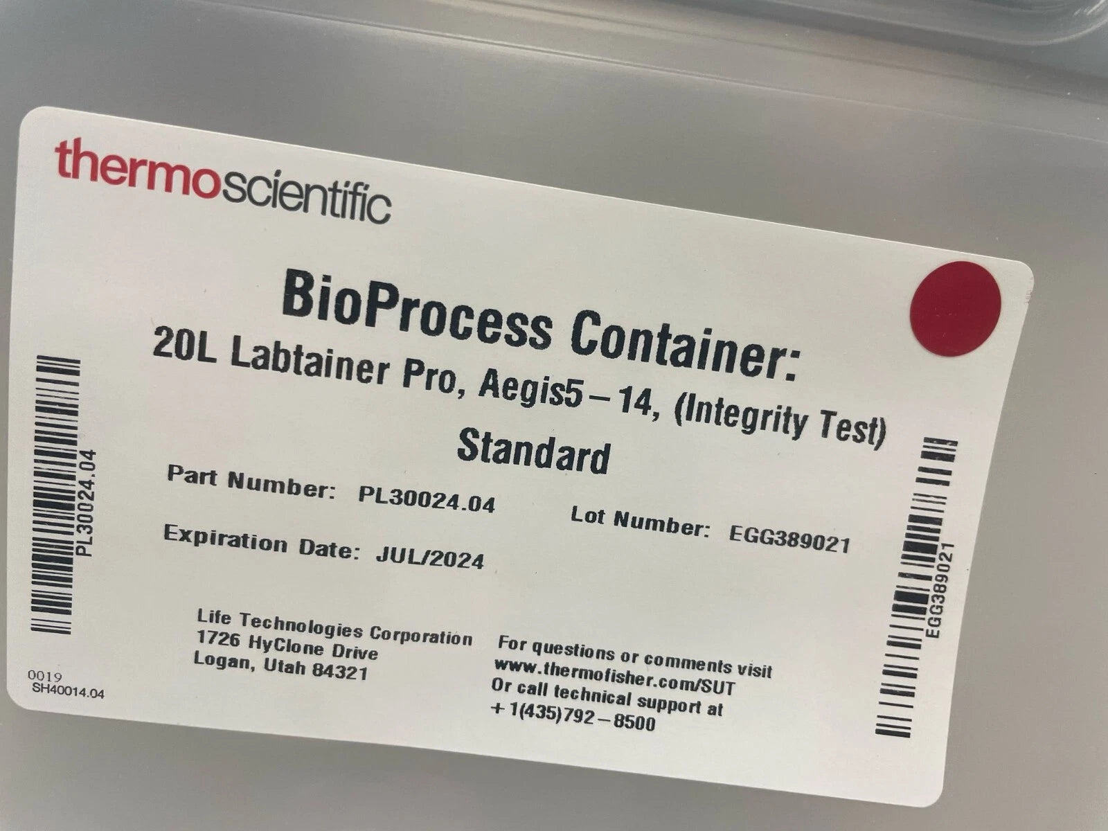 ThermoScientific 20L Labtainer Pro AEGIS5-14(Integrity Test) Standard PL30024.04