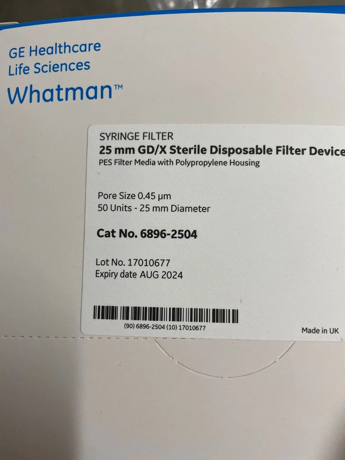 GE Whatman 6896-2504 25mm GD/X Sterile Disposable Filter Device 50 units 25 mm
