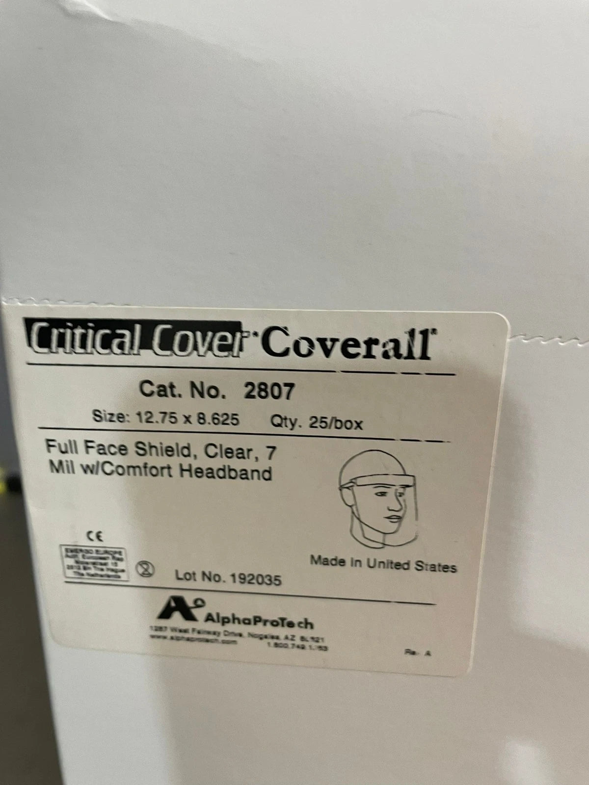 (2) Boxes of 25 Alpha Protech Critical Cover Coverall 2807 Full Face Shields