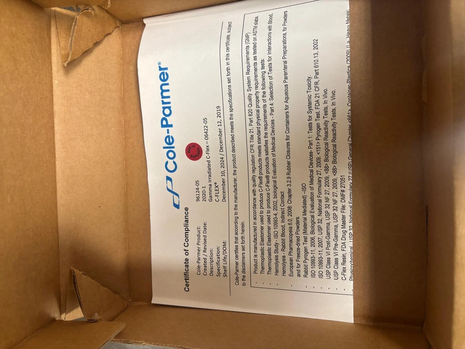 BioConnect/Masterflex I/P 96124-05 Gamma Irradiated CP Tubing 25 ft