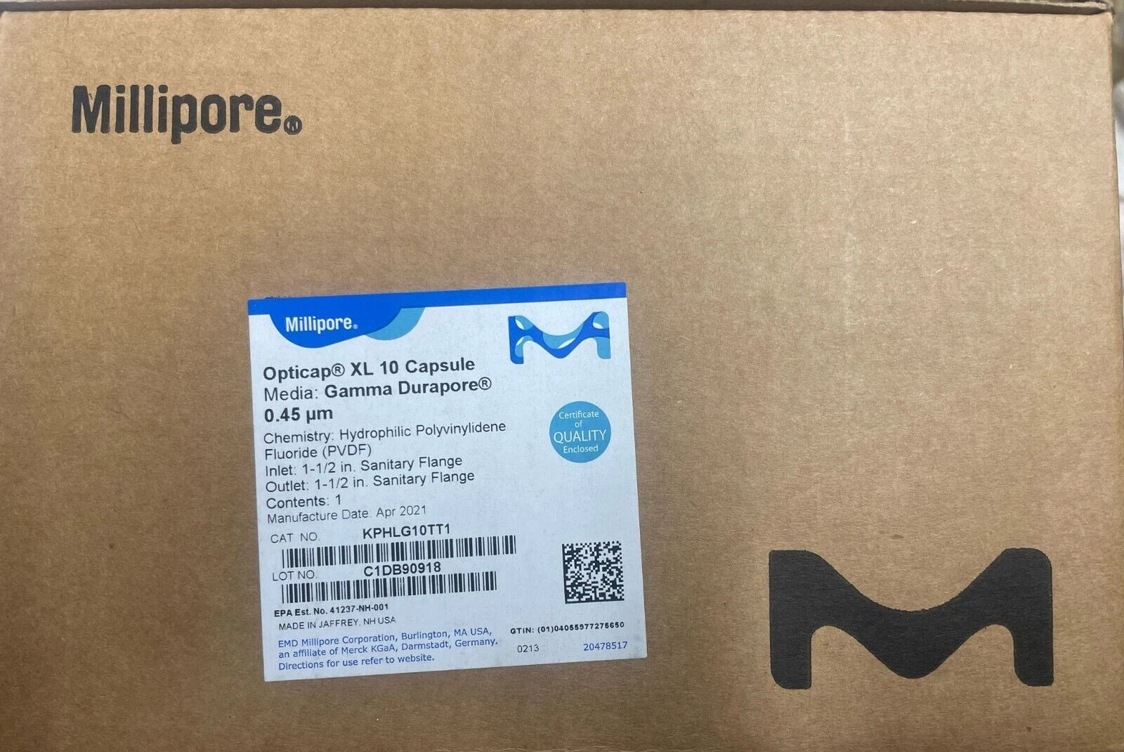 Millipore Opticap® XL10 Capsule Media Gamma Durapore 0.45 µm KPHLG10TT1