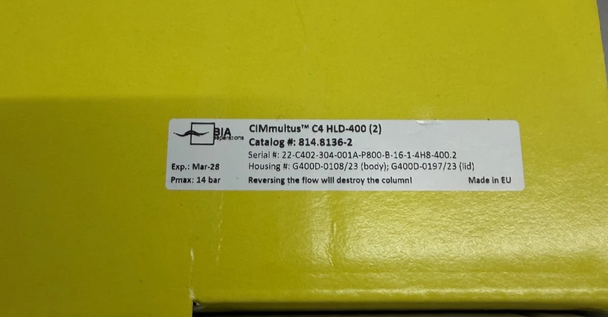 NEW Sartorius BIA CIMmultus C4 HLD400 mL Monolithic Column HLD Butyl 2um Channel