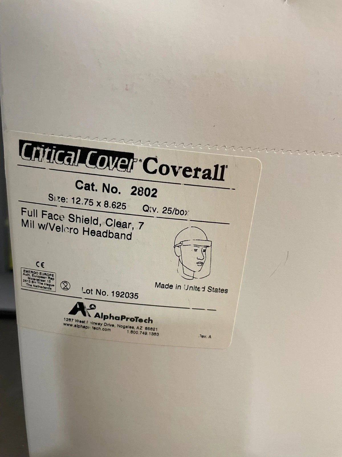 (2) Boxes of 25 Alpha Protech Critical Cover Coverall 2802 Full Face Shields