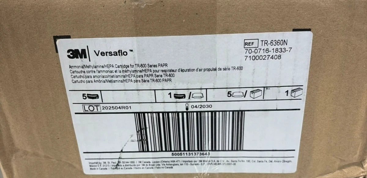 3M Versaflo HEPA Cartridge TR-6360N, Ammonia/Methylamine 5PK