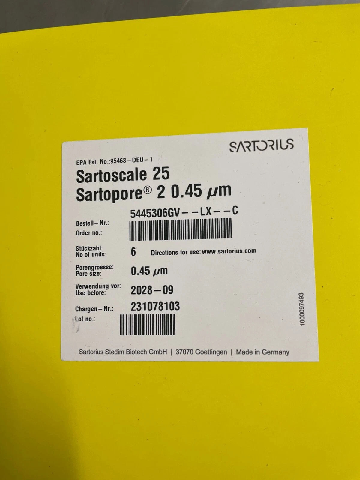 Santorius SartoScale 25 Sartopore 2 0.45 um 5445306GV--LX--C exp. 2028