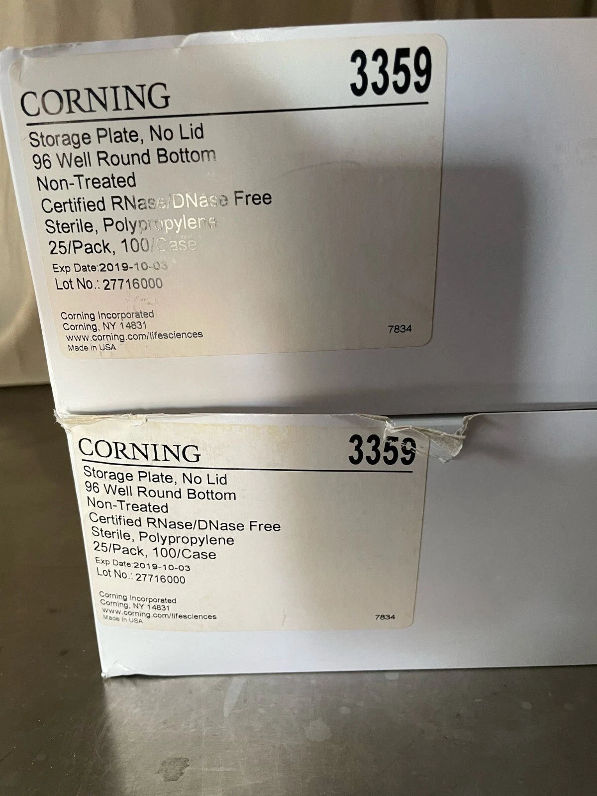 CORNING 96-Well Clear Microplates Sterile Round Bottom No Lids 3359 50/Pack