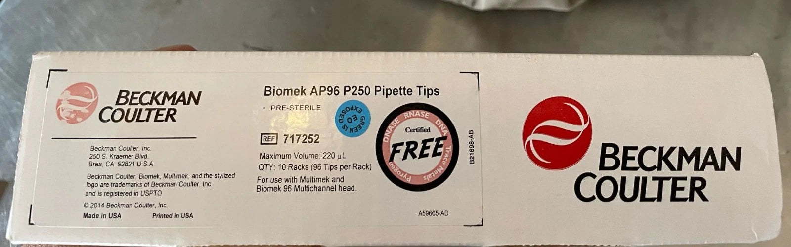 NEW Beckman Coulter REF 717252 Biomek P250 Pipette Tips Sterile 10 Racks 220ul