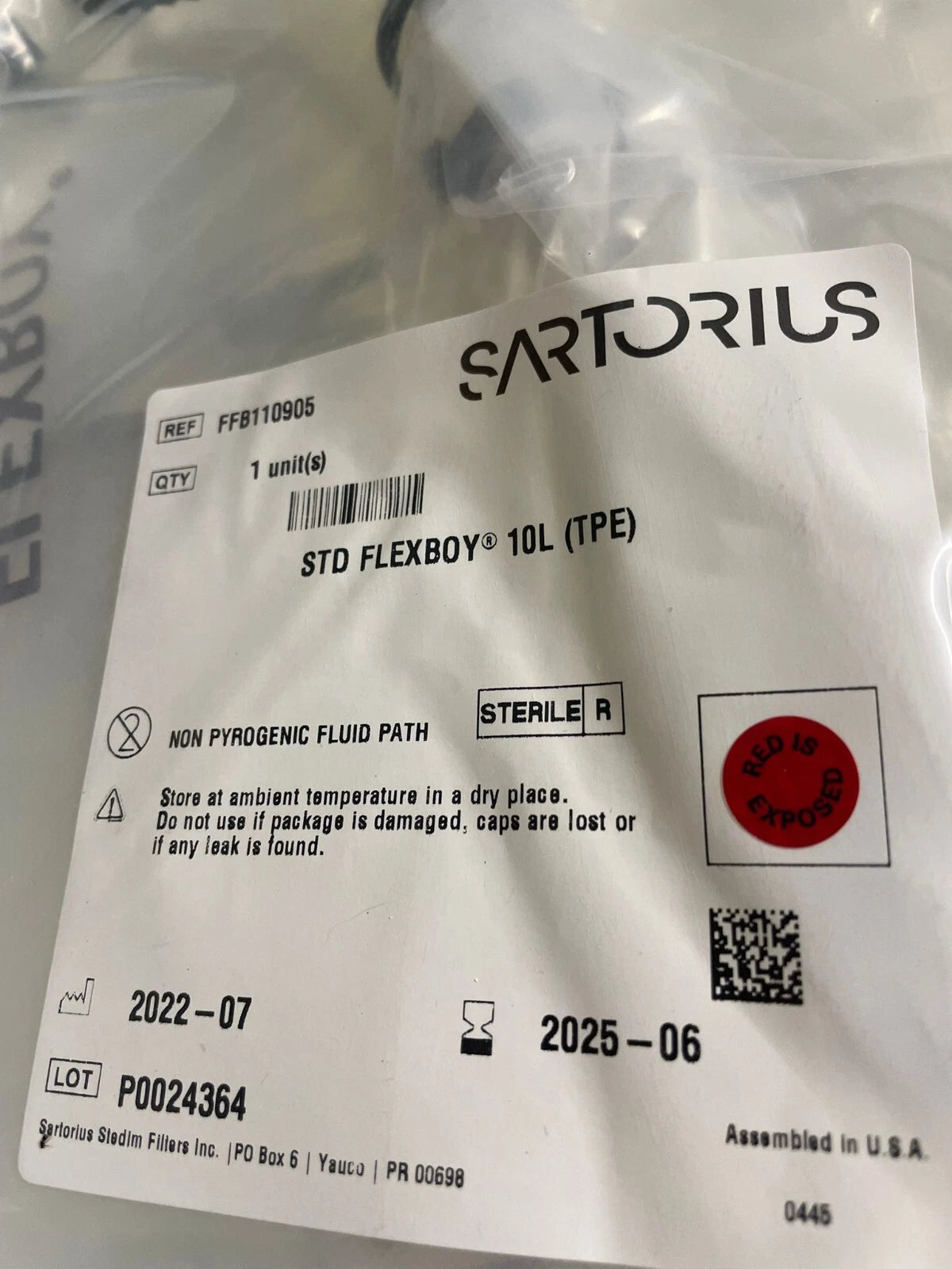 Sartorius Stedim FFB110905 STD Flexboy 10L TPE LOT OF 8 BAGS EXP. 2025/06