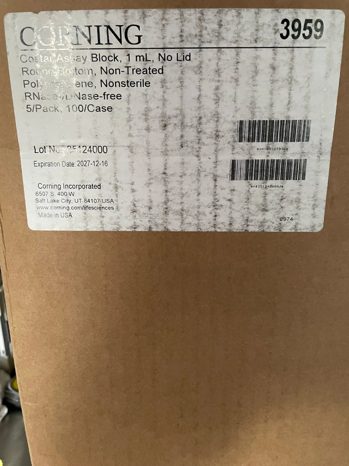 Corning COSTAR 3959 96-Well Assay Blocks Round, 100 plates/CS