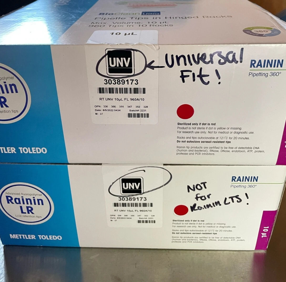 10µL RT UNIV. FL 960A/10 Mettle Toledo Rainin Low Retention Tips 30389173 2 pk