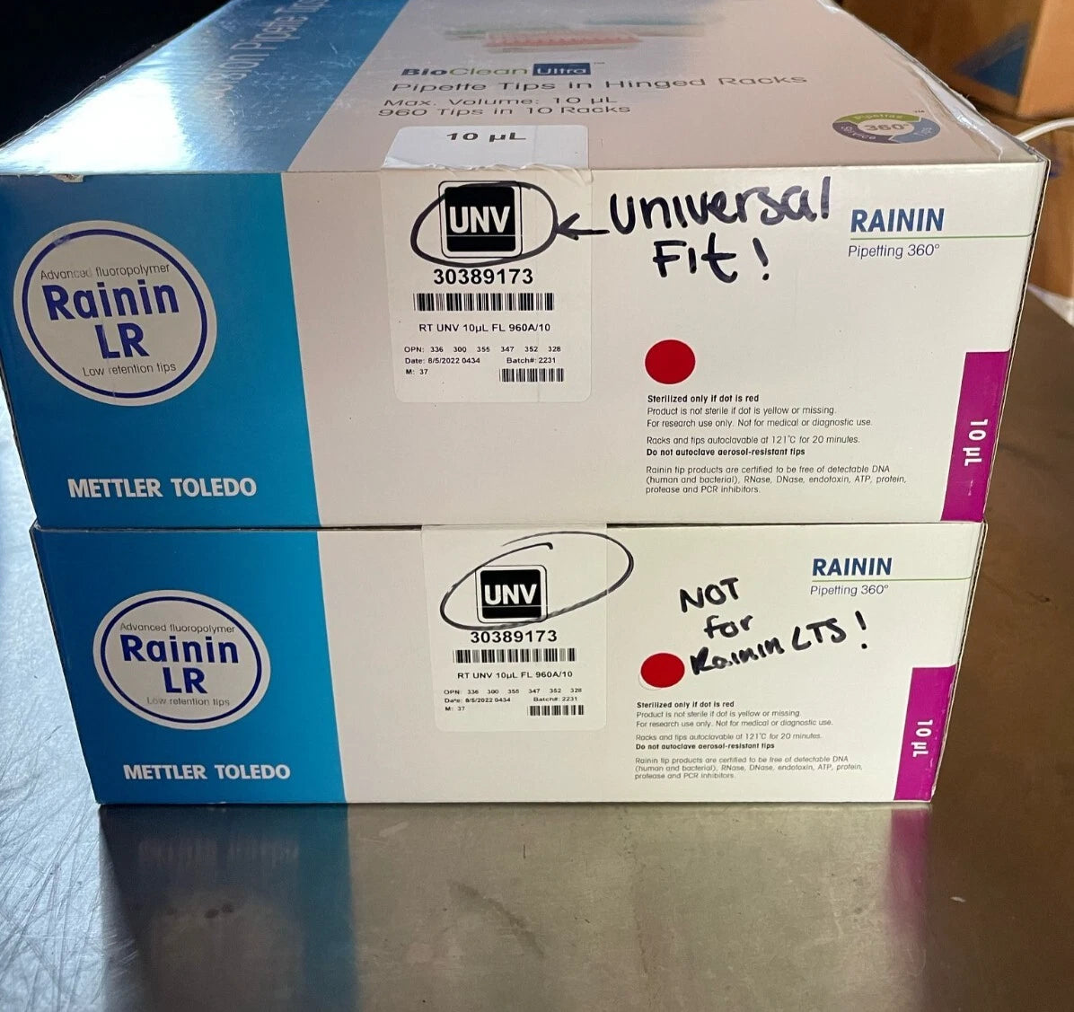 10µL RT UNIV. FL 960A/10 Mettle Toledo Rainin Low Retention Tips 30389173 2 pk
