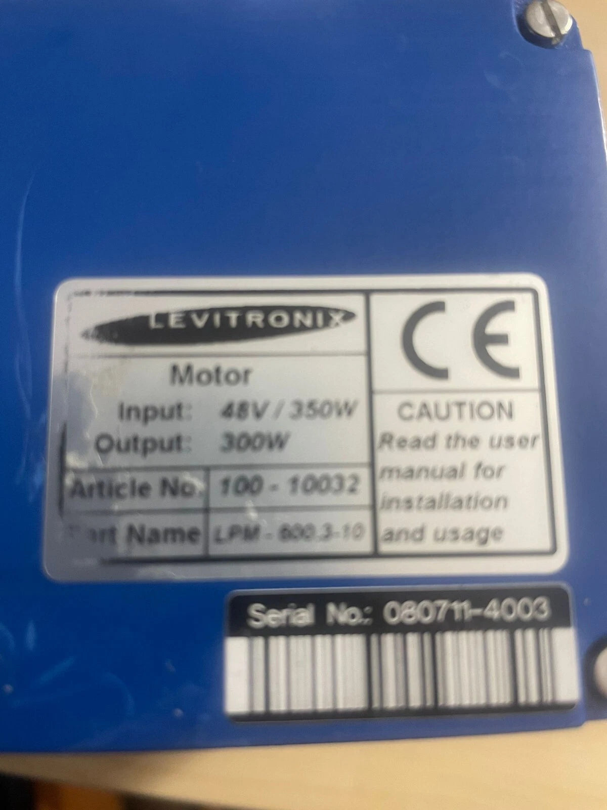 Levitronix LP MOTOR LPM-600.3 (48V, 3m PVC, AMP Circular) serial no: 080711-4003