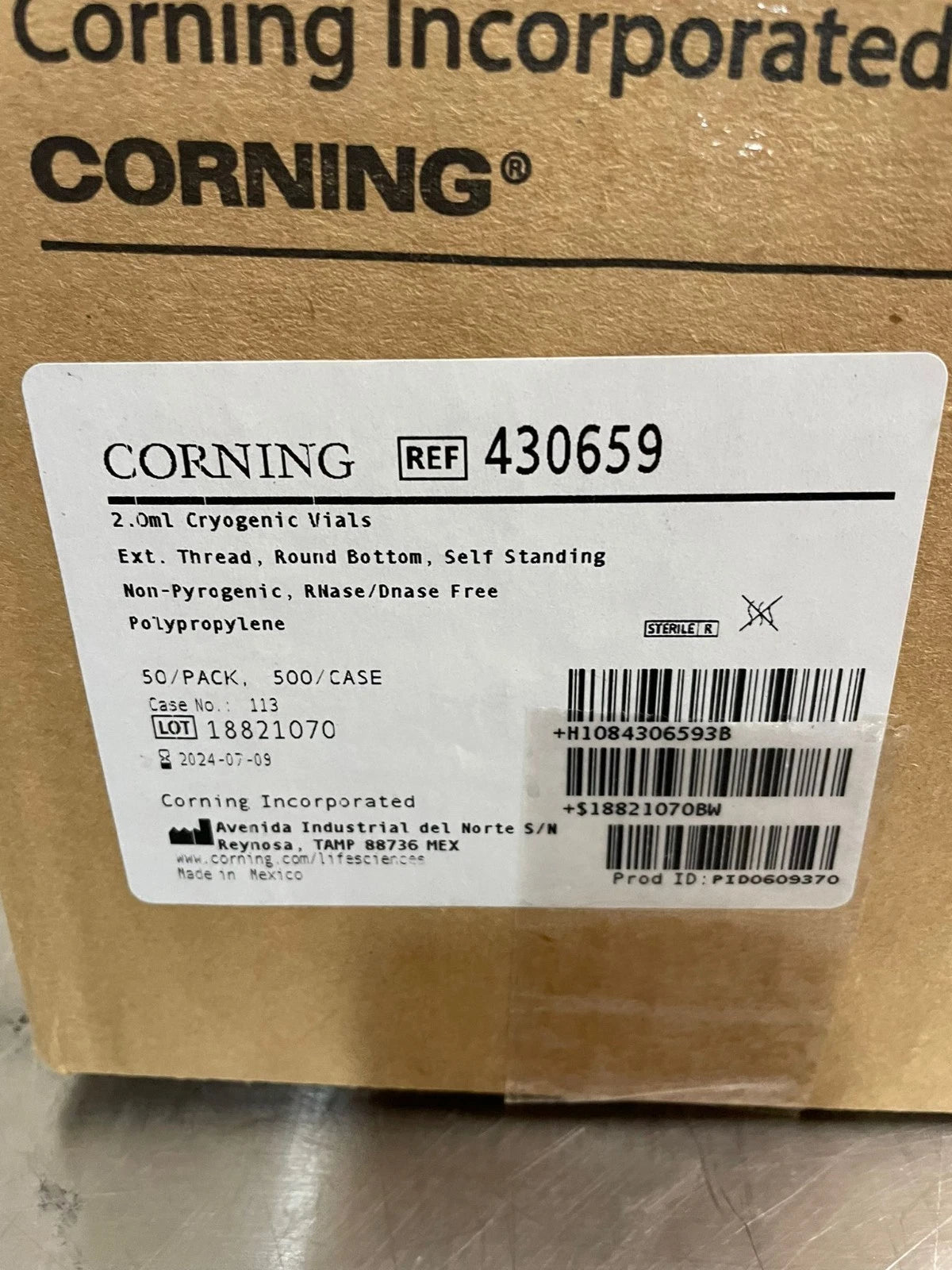 Corning 430659 2mL External Threaded Polypropylene Cryogenic Vial Round Bottom