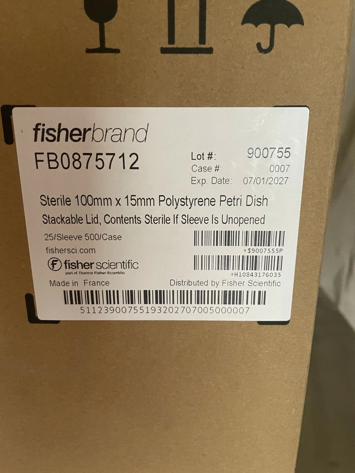 Case of 500 Fisherbrand FB0875712, Sterile 100mmx15mm Polystyrene Petri Dish