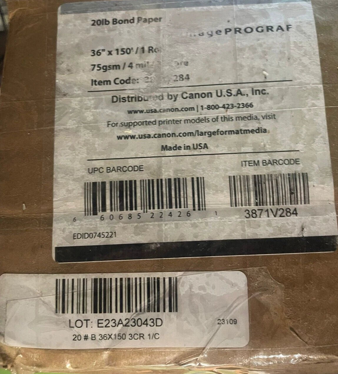 Canon 20 lb Bond Paper (36" x 150' Roll) - 3871V284