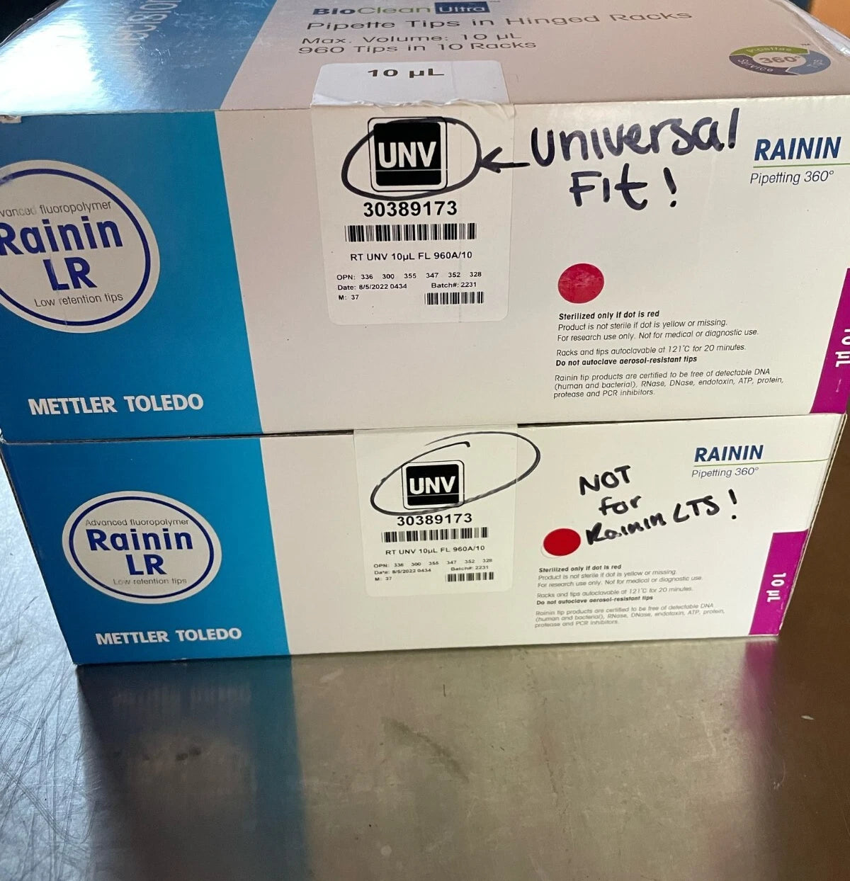 10µL RT UNIV. FL 960A/10 Mettle Toledo Rainin Low Retention Tips 30389173 2 pk