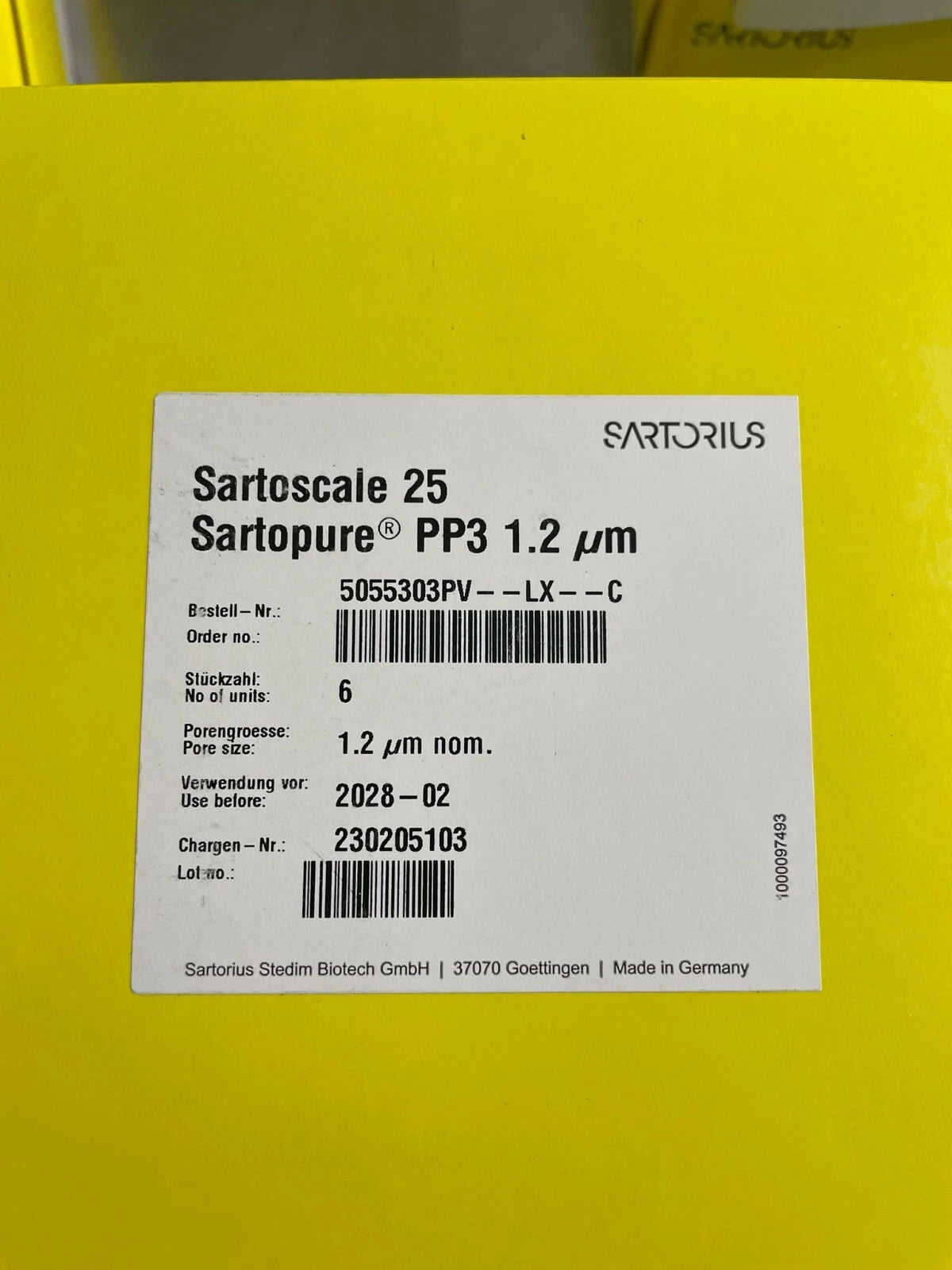 Santorius SartoScale 25 Sartopore PP3 1.25 um 5055303PV--LX--C exp. 2028