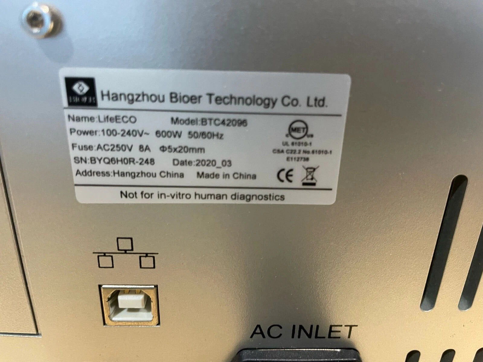 Bioer Technology BTC42096 – LifeECO 96-well Gradient Thermal Cycler w/ Warranty