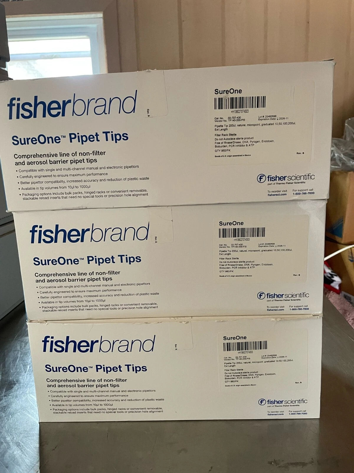 Fisherbrand™ SureOne™ Aerosol Barrier Pipette Tips 02707430 200ul (Lot of 3)