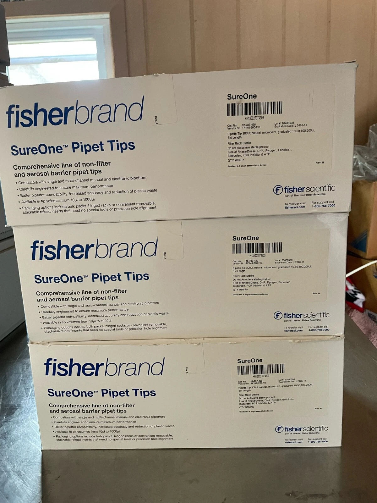 Fisherbrand™ SureOne™ Aerosol Barrier Pipette Tips 02707430 200ul (Lot of 3)