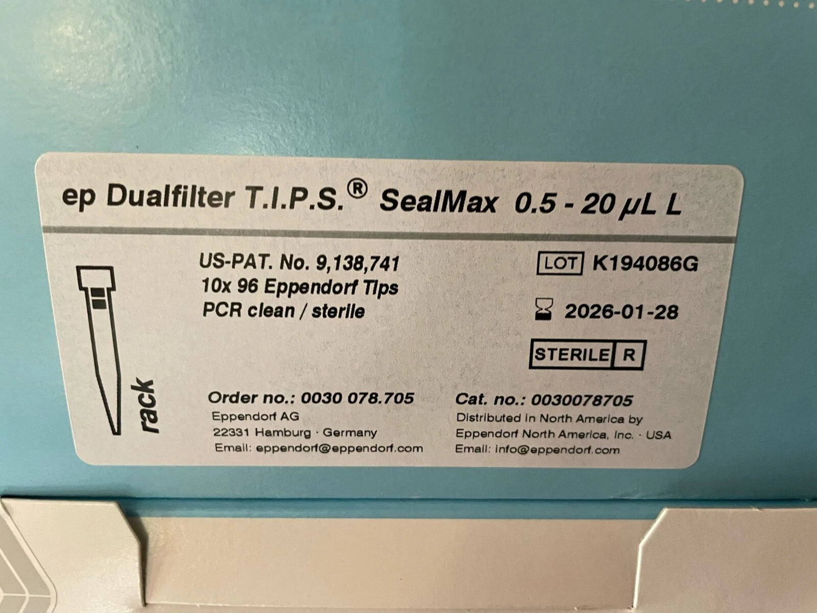 Eppendorf 0030078705 ep Dualifilter T.I.P.S SealMax 0.5-20 µL - lot of 5 Boxes