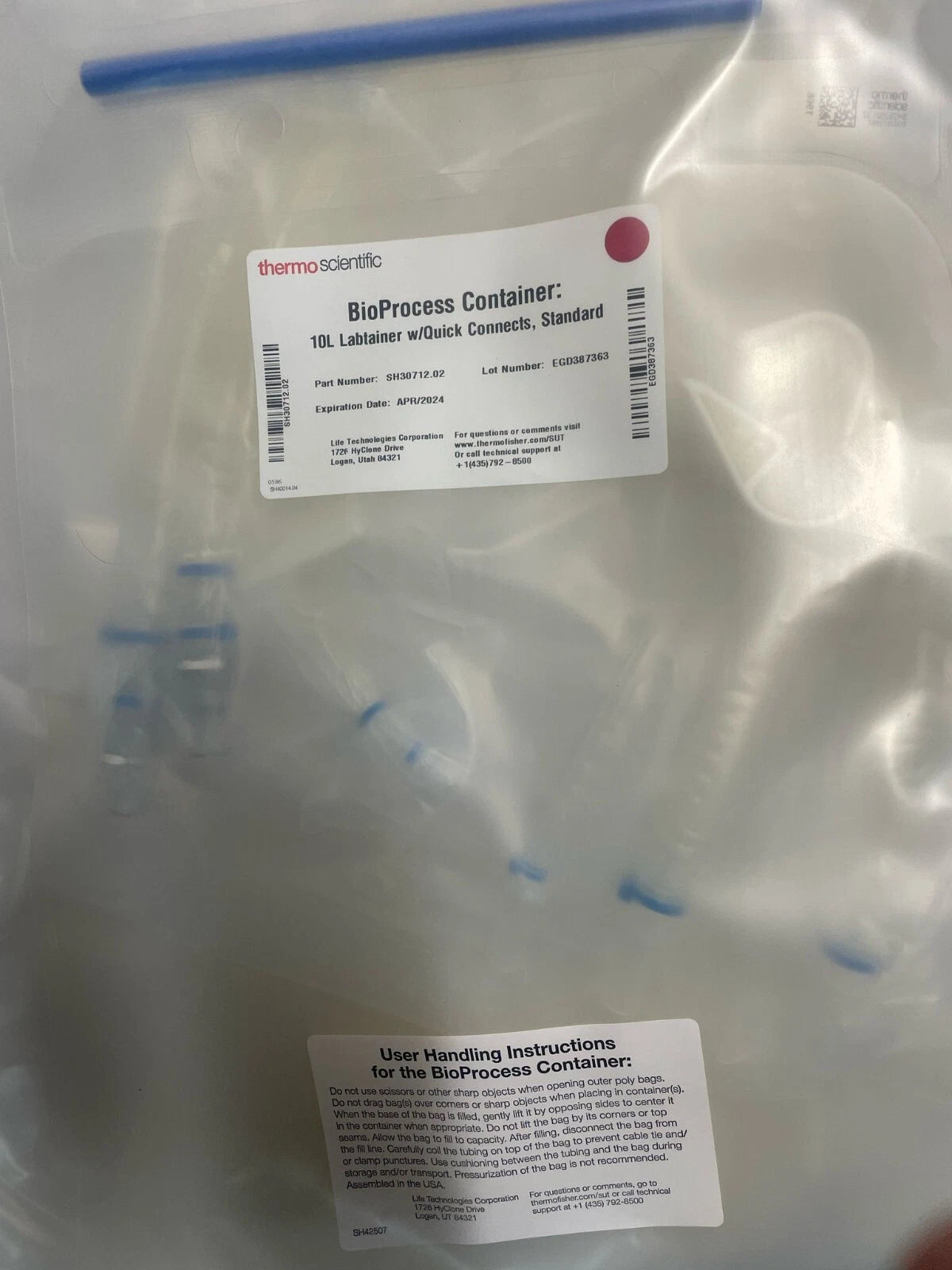 10PCS Thermo Scientific Labtainer 10L Bioprocess Containers SH30712.02 Bags Tube