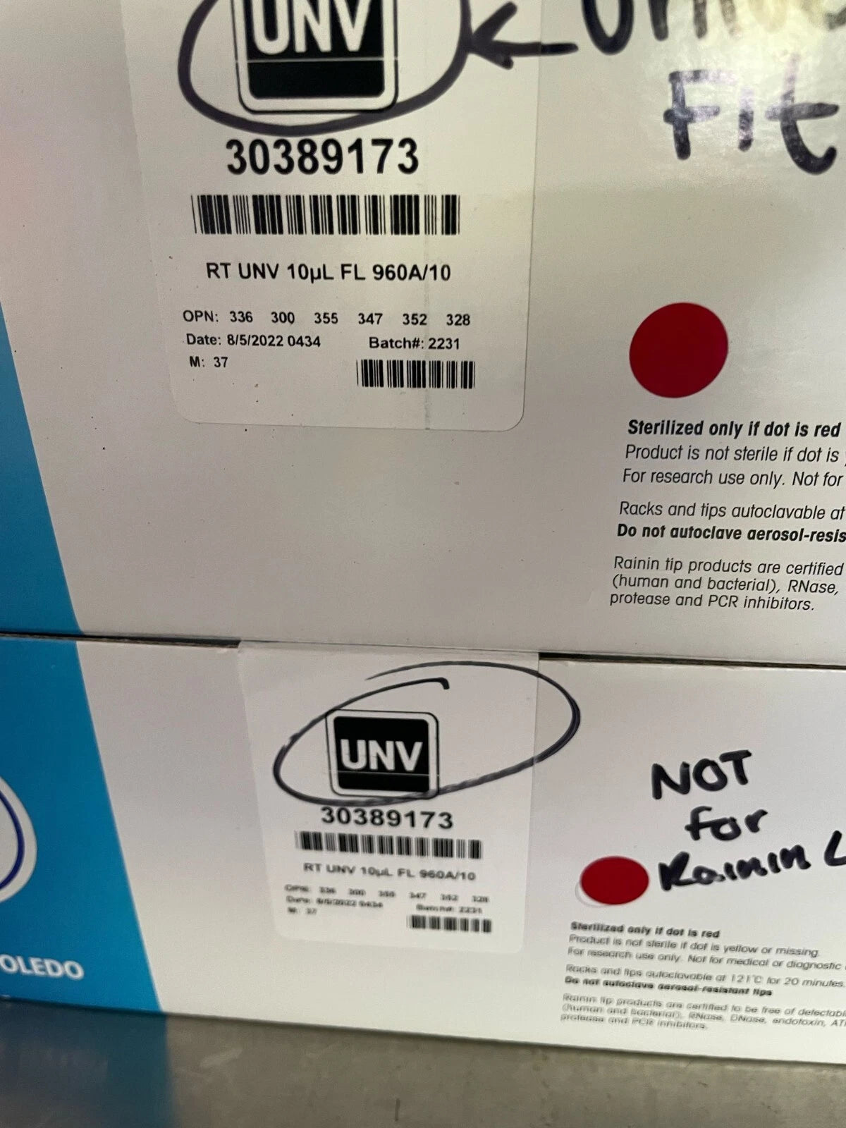 10µL RT UNIV. FL 960A/10 Mettle Toledo Rainin Low Retention Tips 30389173 2 pk
