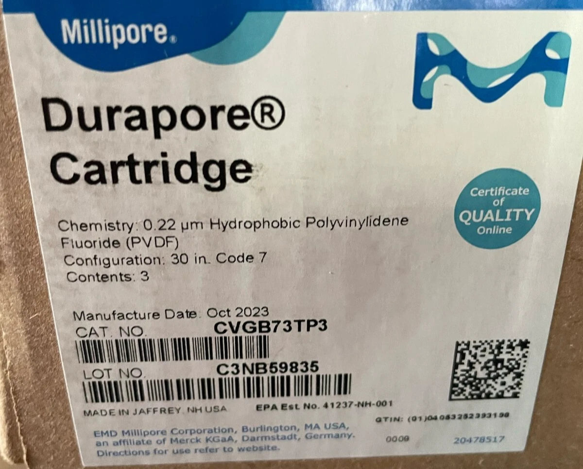 Durapore® Cartridge Filter 30 in. 0.22 µm CVGL73TP3, 3 Cartridges NEW