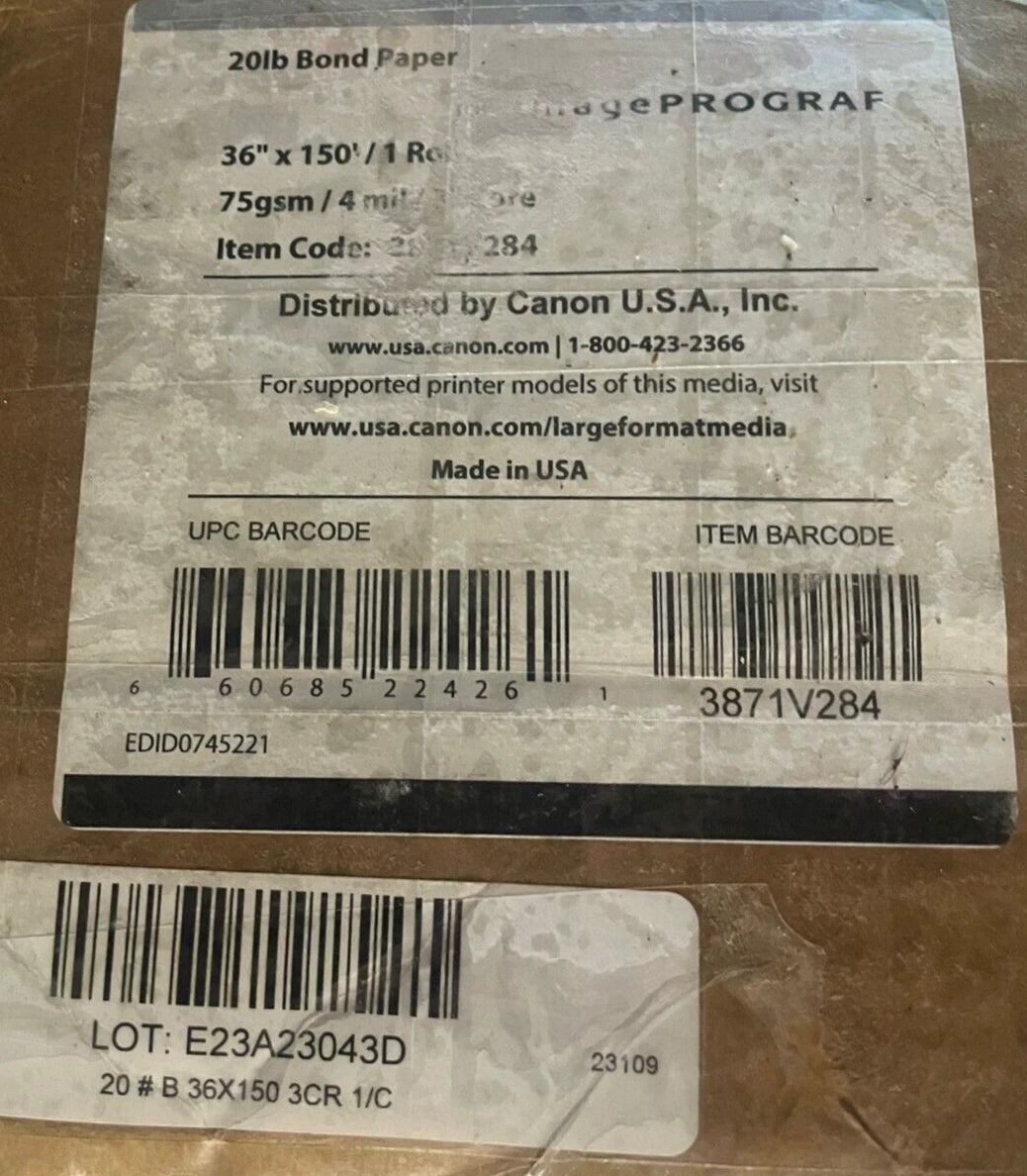 Canon 20 lb Bond Paper (36" x 150' Roll) - 3871V284