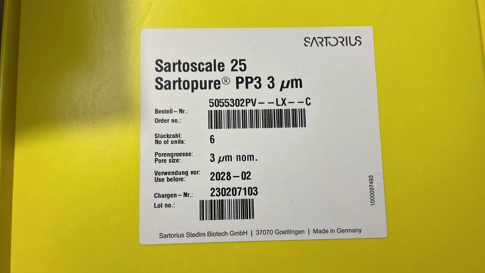Santorius SartoScale 25 Sartopore PP3 3 um 5055302PV--LX--C exp. 2028