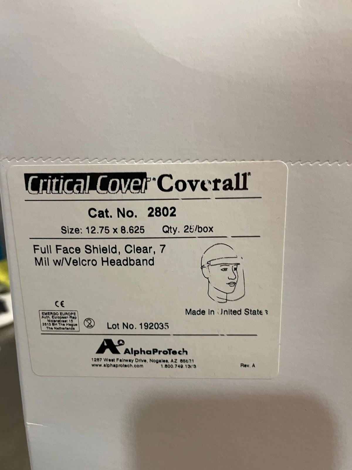 (2) Boxes of 25 Alpha Protech Critical Cover Coverall 2802 Full Face Shields