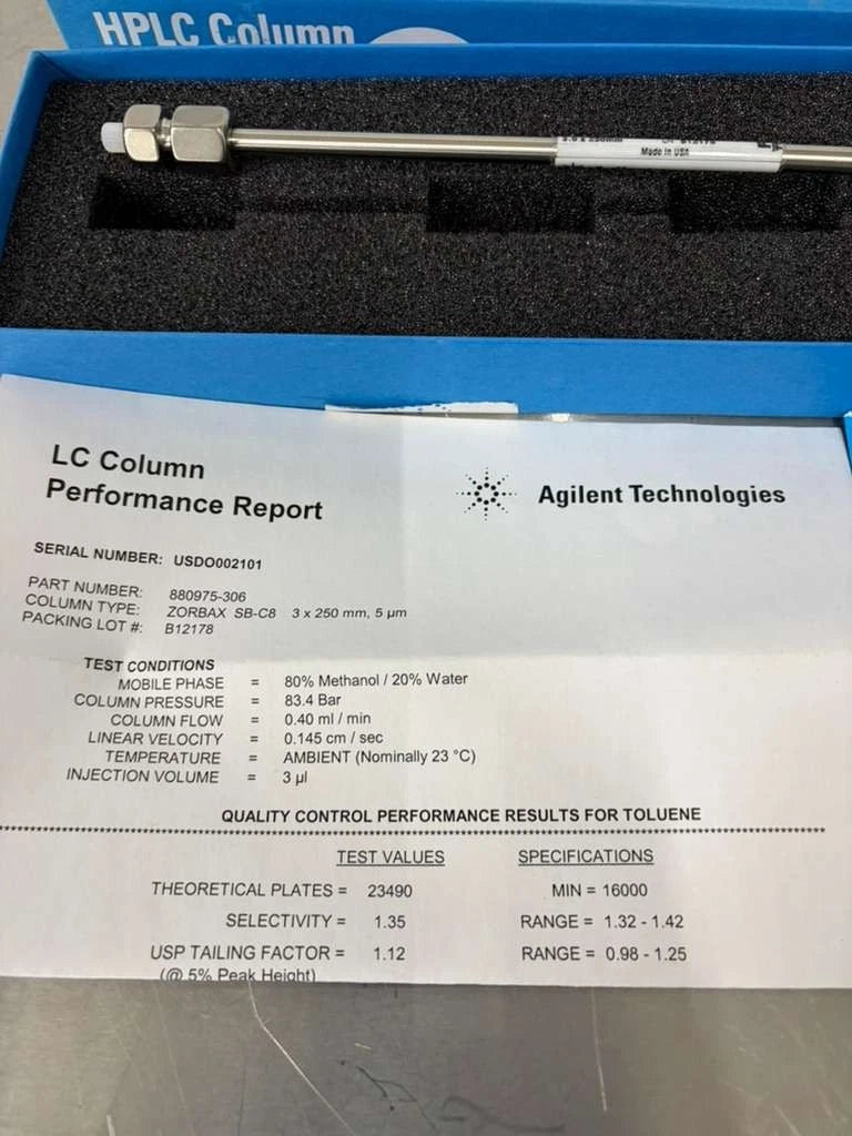 Agilent 880975-306 Zorbax SB-C8 880975-306 3.0X250mm 5-Micron L.N. B12178