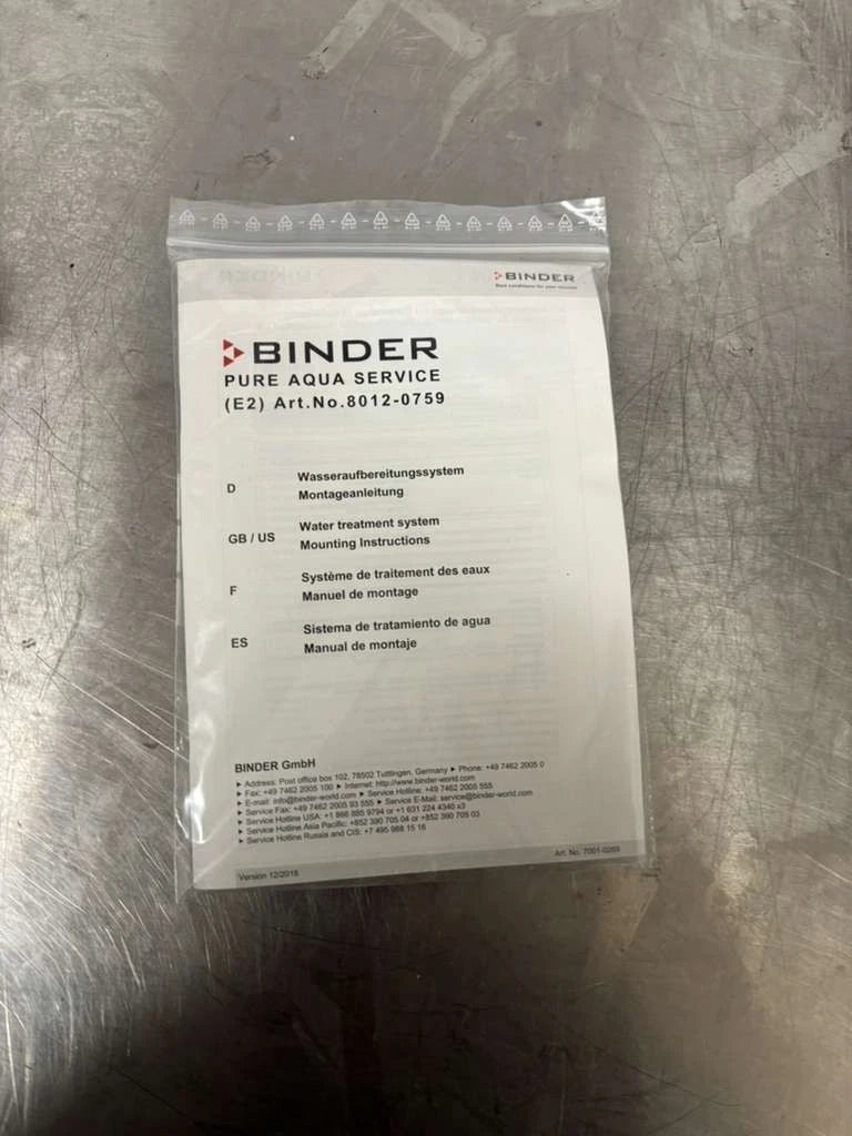 BINDER PURE AQUA SERVICE Water Treatment System P/N: 8012-0759