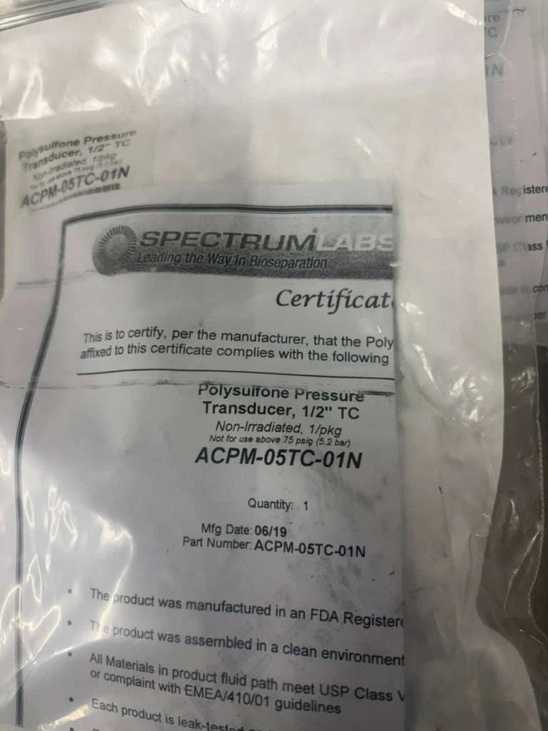 lot of 5 Repligen Polysulfone Pressure Transducer 1/2” TC, ACPM-05TC-01N
