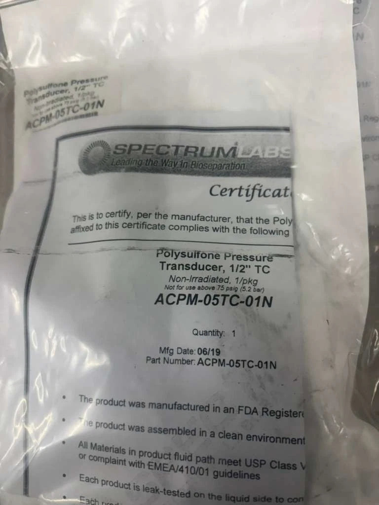 lot of 5 Repligen Polysulfone Pressure Transducer 1/2” TC, ACPM-05TC-01N