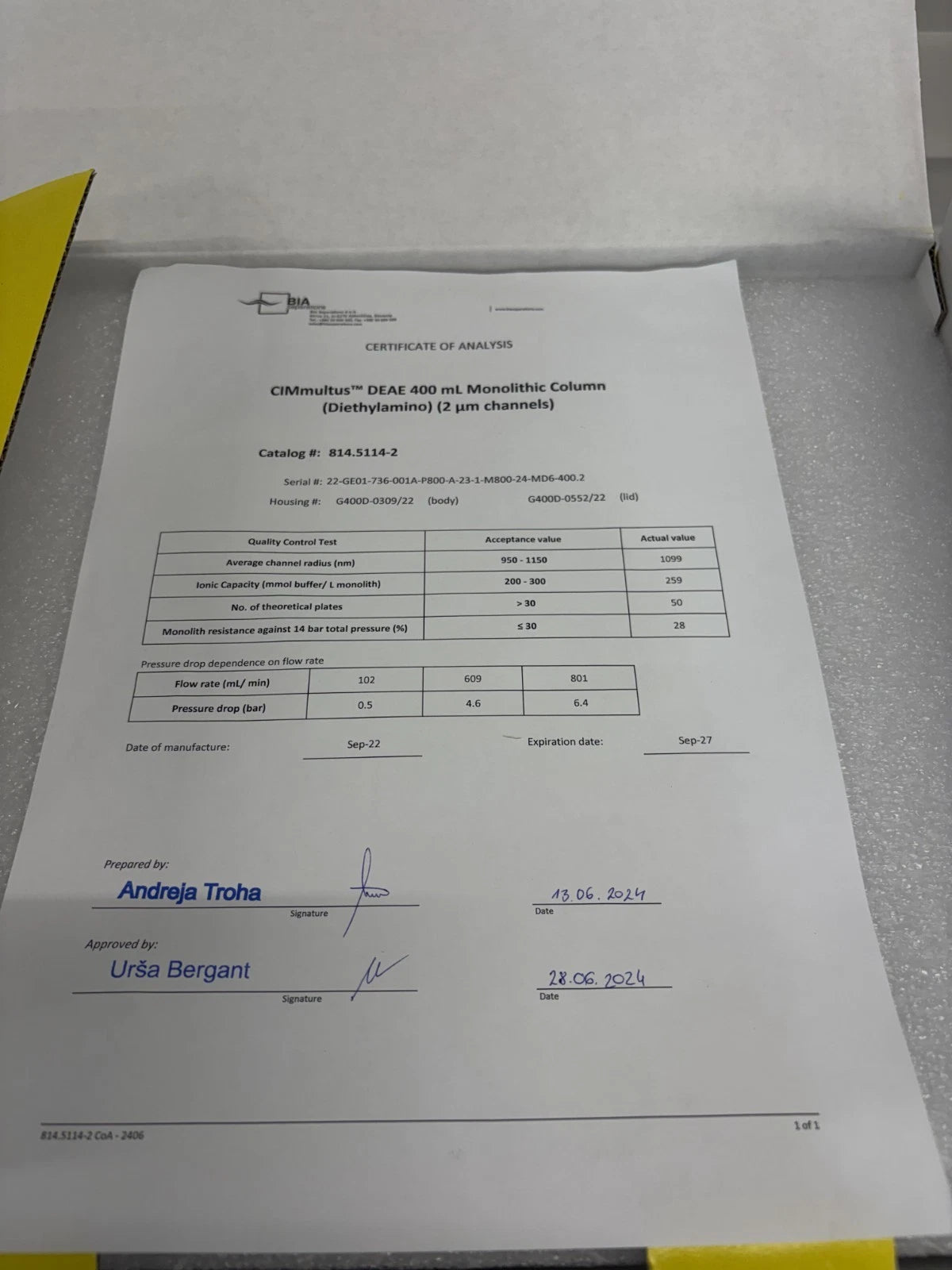 NEW Sartorius BIA CIMmultus DEAE 400 mL Monolithic Column Diethylamino 2um Ch