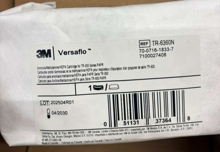 3M Versaflo HEPA Cartridge TR-6360N, Ammonia/Methylamine 5PK